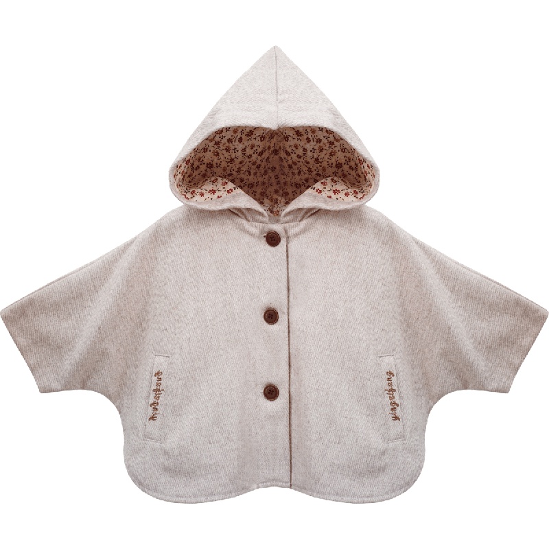 秋季女童休闲百搭简约时尚连帽斗篷碎花内衬优雅外套