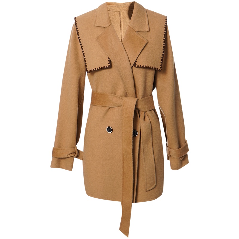 OUNIXUE欧昵雪 | [绵羊毛混纺大衣]秋冬季复古双面毛呢可拆卸腰带搭片外套女