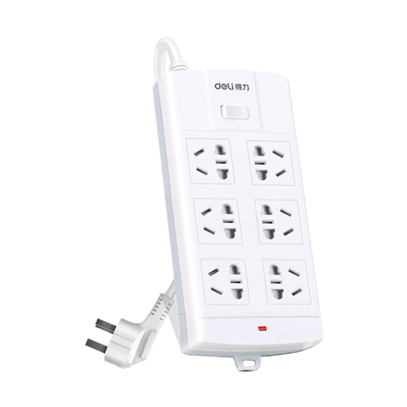 得力(deli)3995 新国标防过载6位组合孔3米 大孔距总控开关插座/插排/插线板/接线板/排插/拖线板 白色