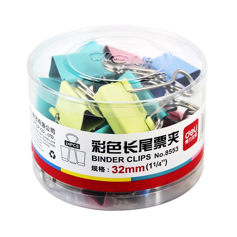 得力 8553 ES彩色长尾票夹 3# 32mm /24只装