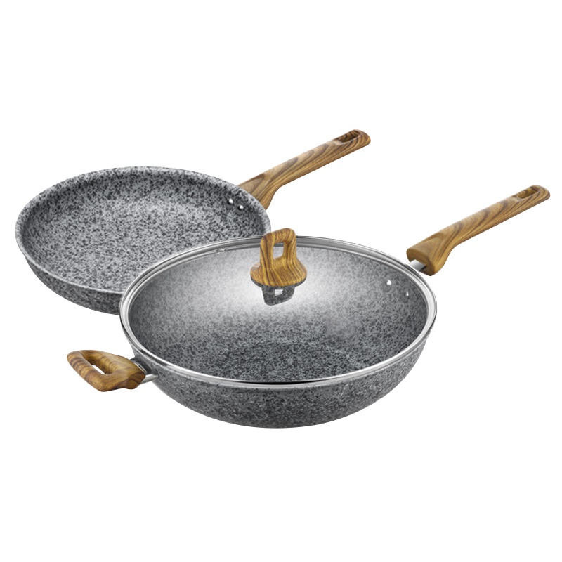 原生态花岗岩二件套 T201 花岗岩炒锅32cm+煎锅26cm套装(单位:套)