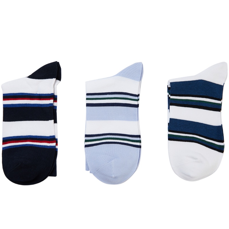 HLA海澜之家三双装绅士男袜时尚条纹健康棉中筒袜子男HZACJ1Q011A