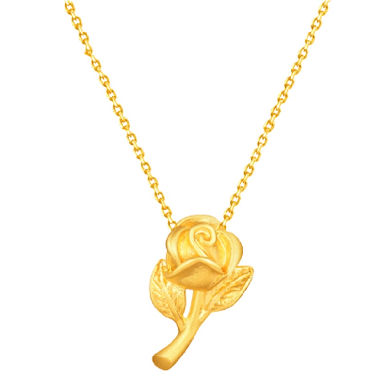 帛兰梓韵 黄金吊坠玫瑰花小吊坠女款足金气质简约轻奢小众设计锁骨链挂件项链