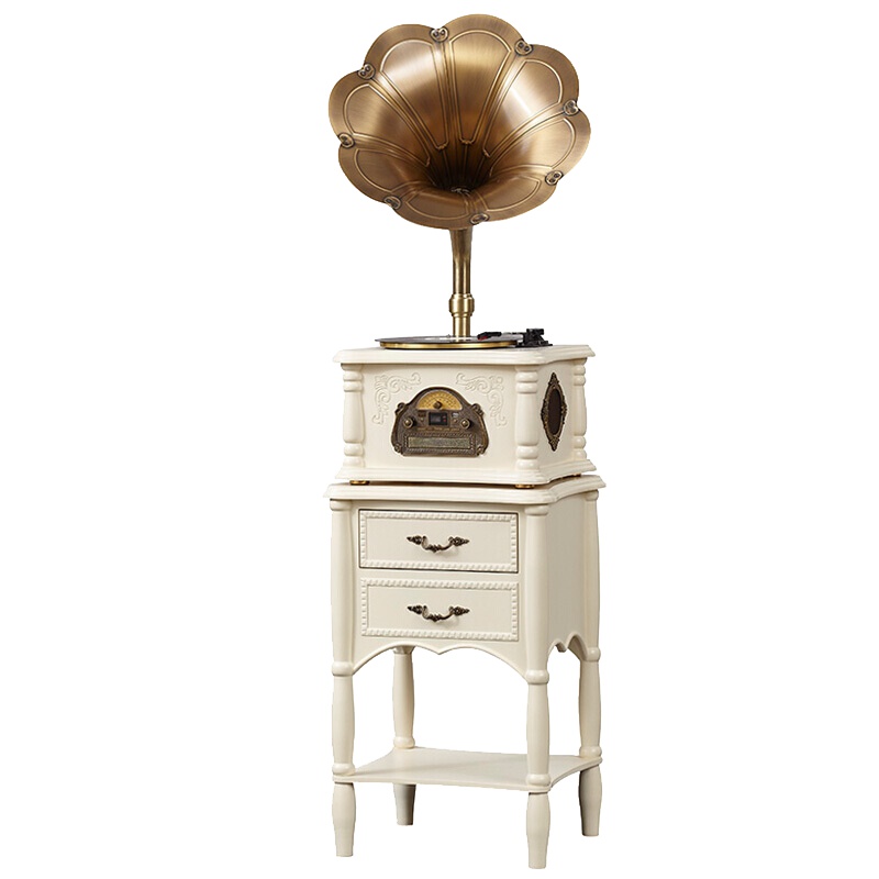 欧蒂诺 319Z实木复古留声机仿古黑胶唱片机柜式低音炮 象牙白 无抽屉款