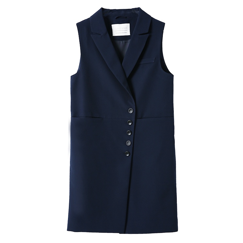 云上生活春秋装简约文艺韩版中长款单排扣百搭女式马夹