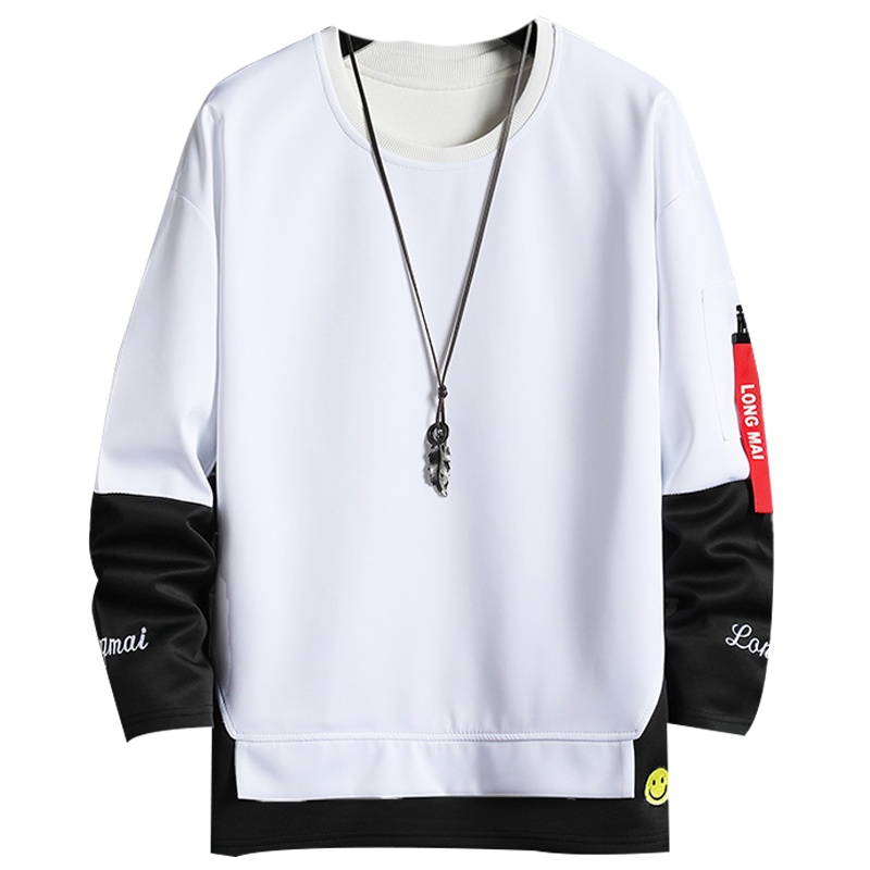 狮臣SHICHEN 2023年秋季新款卫衣男圆领宽松套头衫青年潮牌满港风帅气假两件卫衣长袖运动卫衣男装