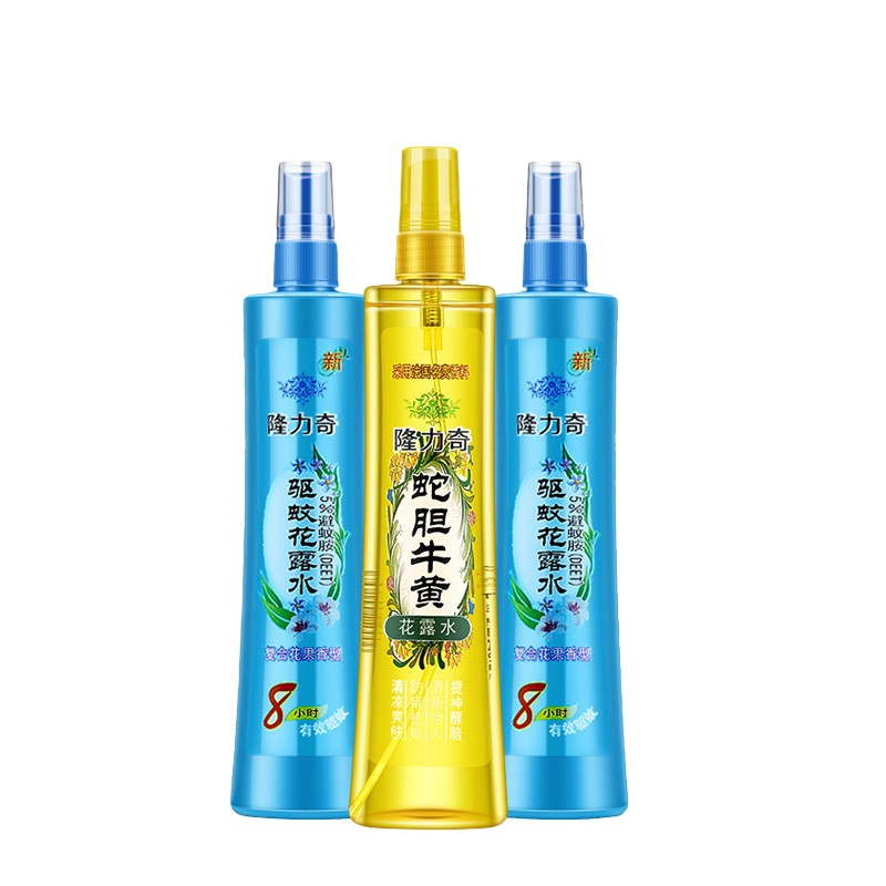 隆力奇195ml蛇胆牛黄花露水(PET瓶)x1+隆力奇195ml驱蚊花露水(复合花果香型,PET瓶x2