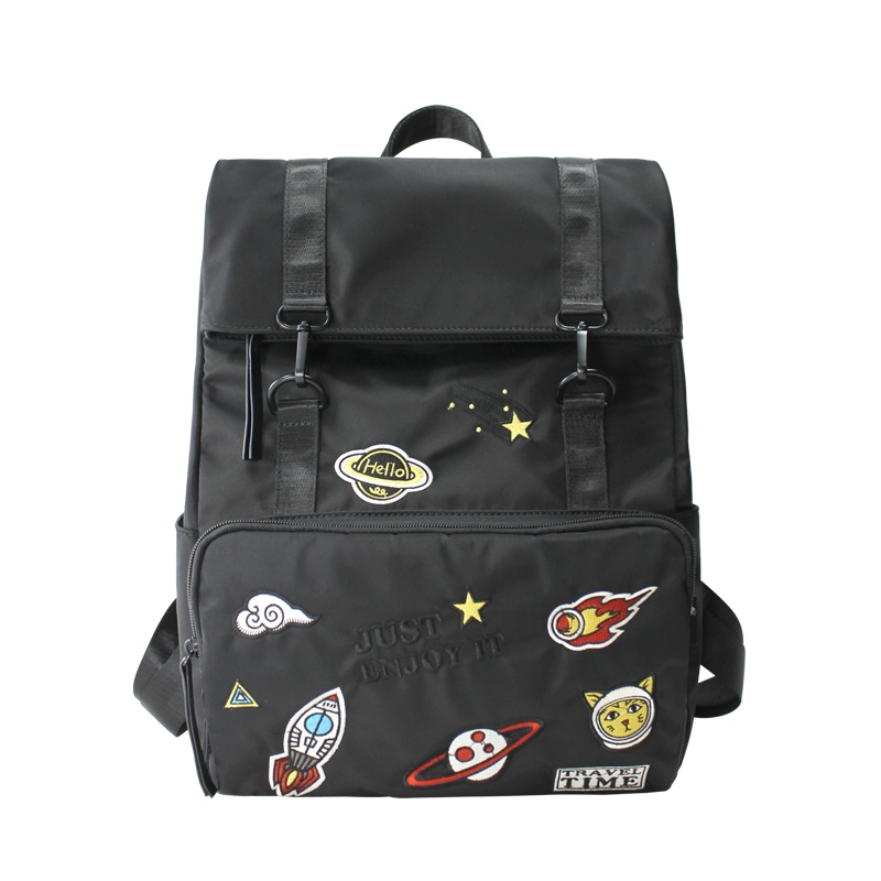 花间公主旅行时光2021春季新款休闲文艺双肩刺绣尼龙布书包女电脑背包