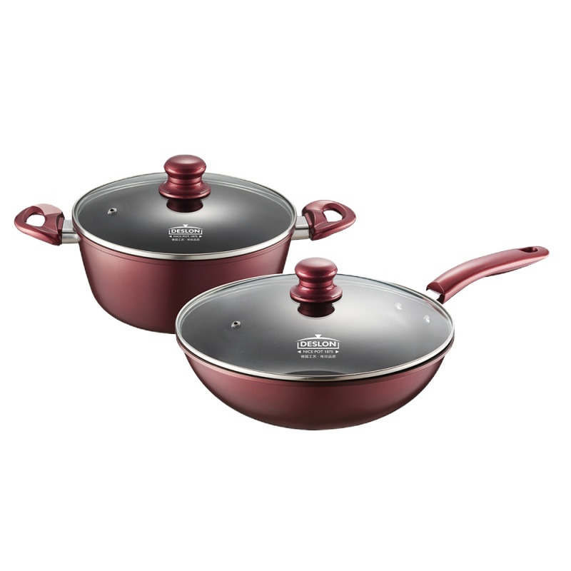 德世朗(DESLON) 锅具 DFS-TZ106A-乐炫精铁不粘锅 两件套 30cm炒锅 24cm汤锅锅具单套装