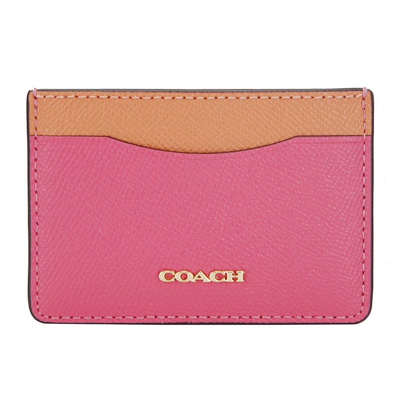 COACH 蔻驰 奢侈品 欧美时尚便携女士钱包玫红色皮革卡包卡夹