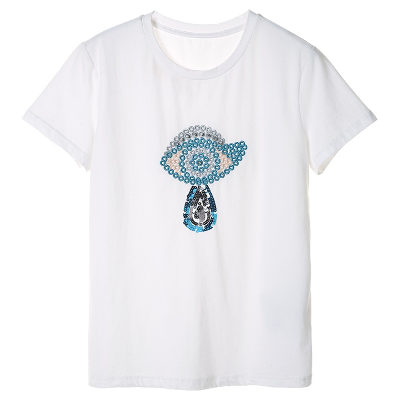 裂帛圆领亮片短袖T恤新款夏装半袖上衣刺绣白色学生潮韩版