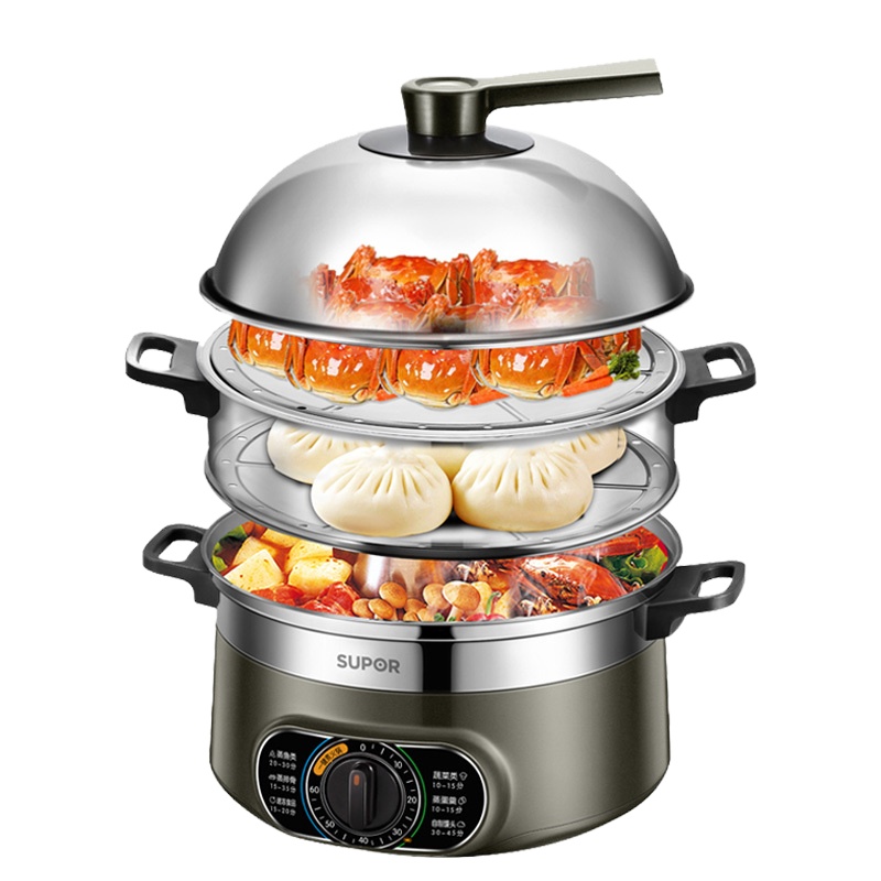 苏泊尔(SUPOR)多用途锅电蒸锅多功能家用电火锅 蒸包子锅 电煮锅电热锅三层大容量13L易拆洗可定时ZN28YK809