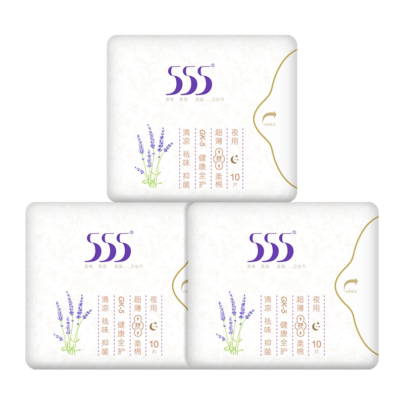 555卫生巾清凉祛味抑菌绵加长夜用姨妈巾290mm3包共30片