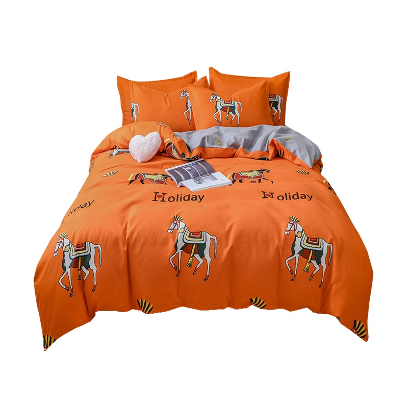 南极人(NanJiren)韩式小清新水洗棉四件套少女心公主风床单被套磨毛三件套床上用品印花