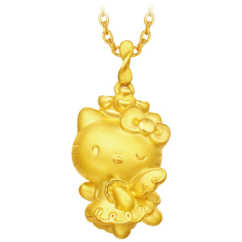 周大福Hello Kitty凯蒂猫少女公主裙足金黄金吊坠R18883