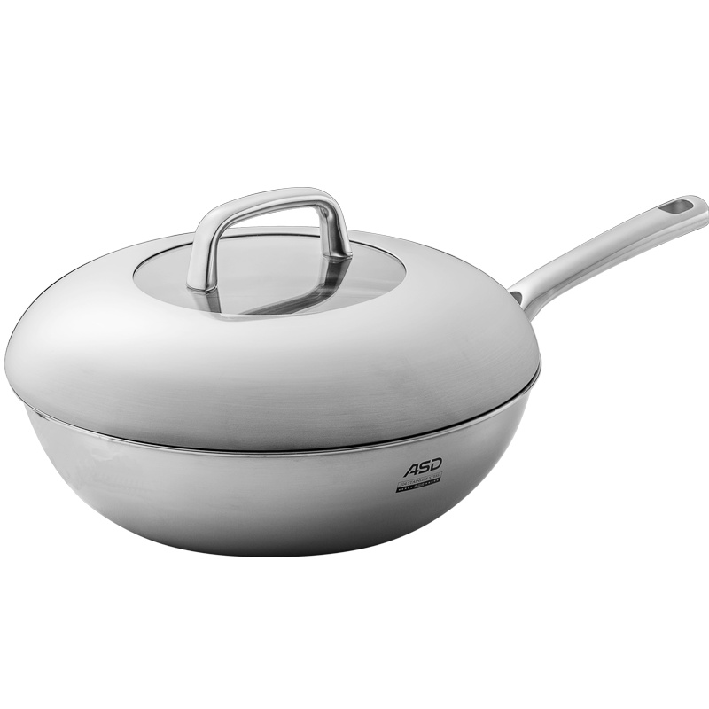 爱仕达(ASD)炒锅不锈钢30cm 三层钢304 少烟无涂层炒菜锅大厚底通磁家用炒煎锅CC30H1Q