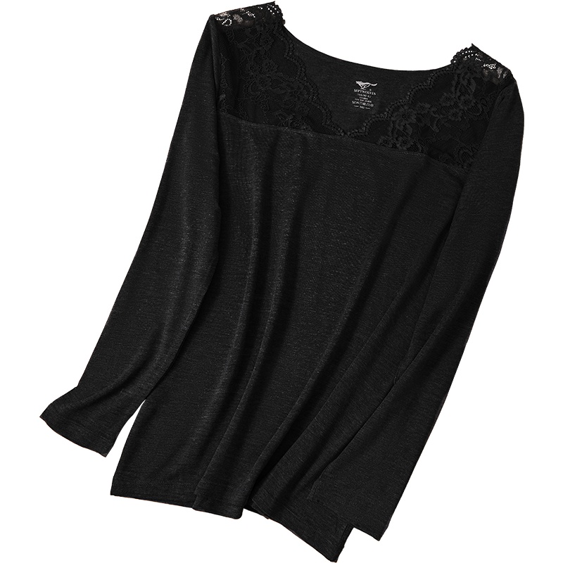 七匹狼[氨基酸抑菌]1件装性格蕾丝秋衣女士保暖内衣打底衫女上衣内搭