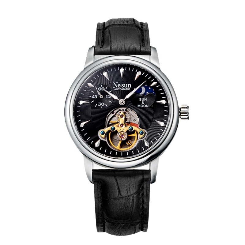 NESUN 尼尚 全自动机械表男表镂空男士表多功能商务休闲腕表夜光手表 9011