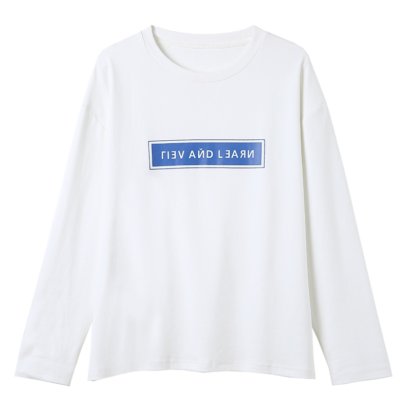 云上生活春秋简约文艺韩版宽松长袖圆领套头女式T恤