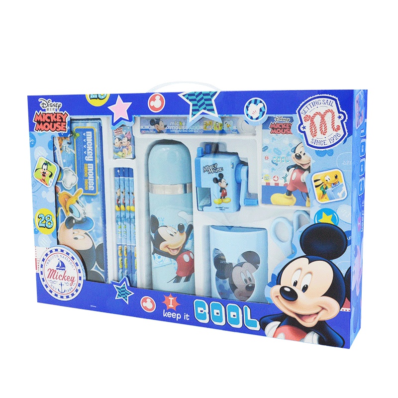 迪士尼文具礼盒 DE0009蓝保温杯铅笔盒套装小学生儿童学习文具大礼物包礼盒奖品 男女孩米奇学习用品套装 幼儿园生日礼品