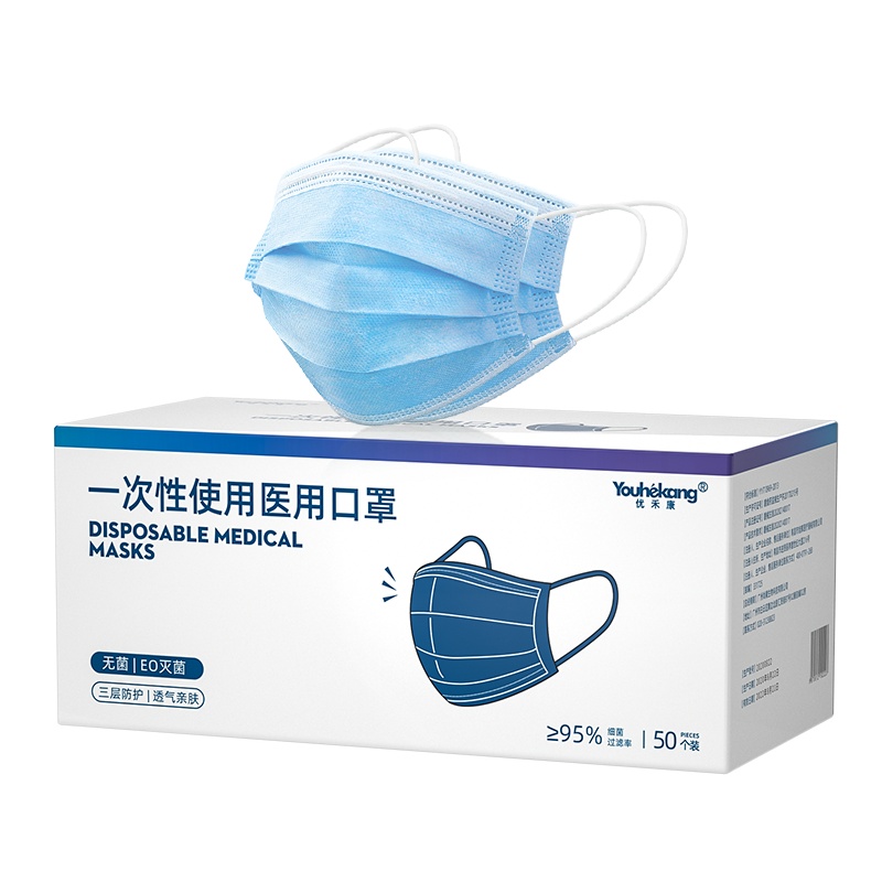 优禾康灭菌口罩一次性医用三层防飞沫成人医护防护医疗口罩透气薄夏