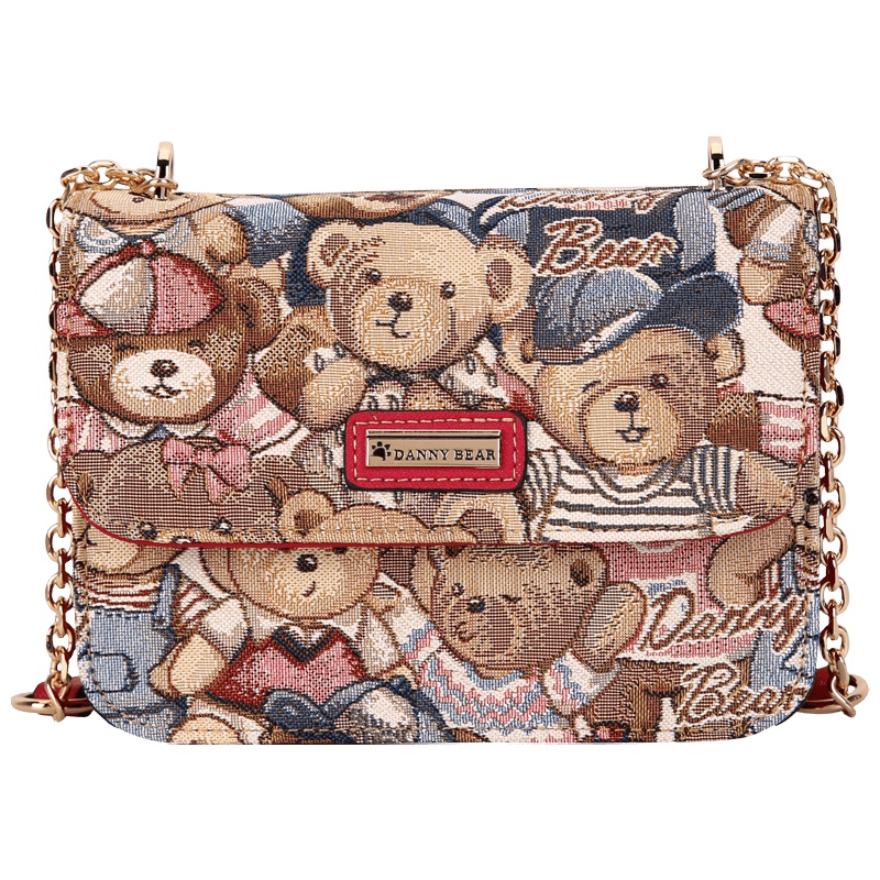 丹尼熊(Danny Bear)小包包斜挎包韩版甜美可爱小熊放手机的包撞色链条小包