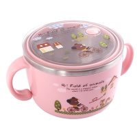 密封汤碗防漏便携外带儿童烘焙精灵双耳碗带手柄卡通可爱带盖防烫有耳朵的 19-粉色卡通600ml
