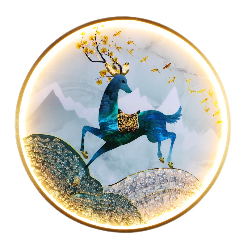 新中式壁画灯装饰画壁灯玄关轻奢楼梯过道免接线led床头壁画灯具