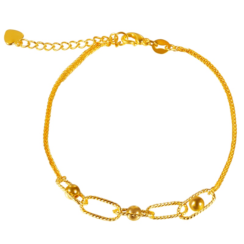 5G足金999圆珠麻花框长情手链女可调节手饰时尚简约表白送闺蜜