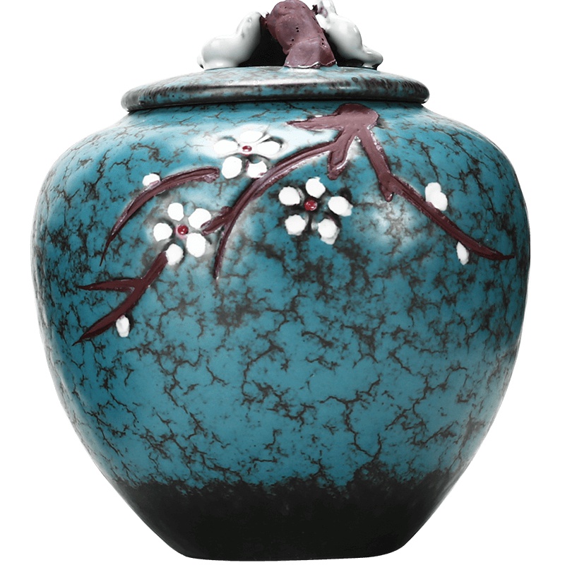 領藝 茶叶罐陶瓷普洱茶密封罐家用储物罐手绘约可装红茶130g 弄梅罐中号