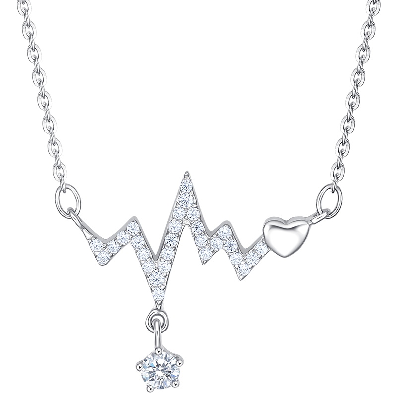 周大生S925银镶锆石心跳项链