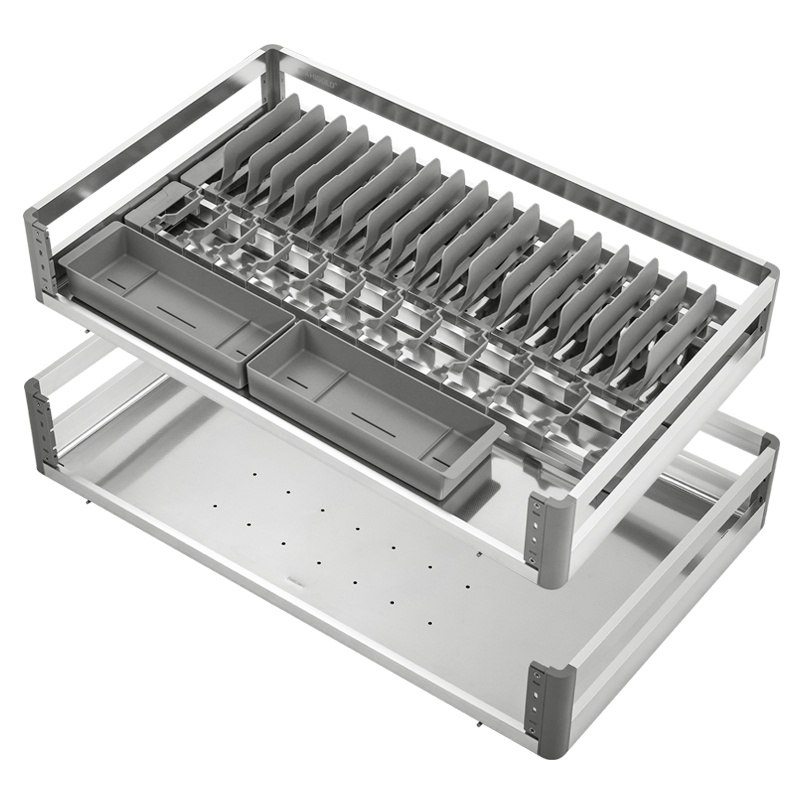 HIGOLD/悍高拉篮厨房橱柜304不锈钢双层碗架厨柜地柜可调节碗碟篮