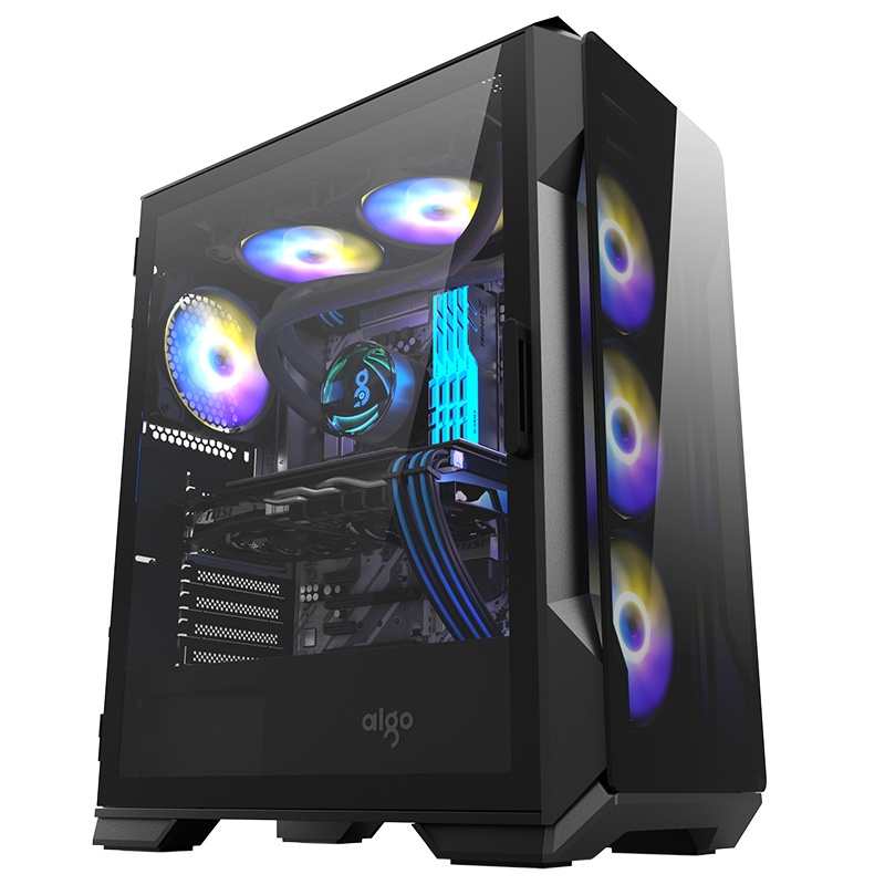 爱国者月光宝盒 T12 黑色玻璃侧透 电竞机箱DIY组装整机电脑游戏商务办公主机箱