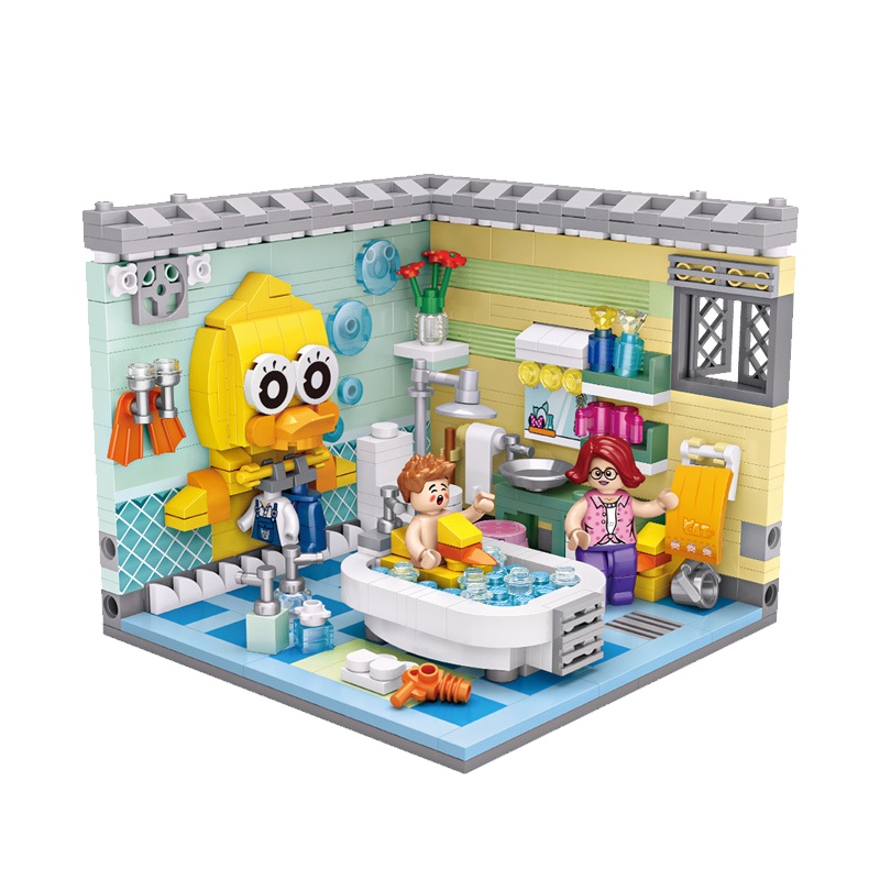 LOZ/俐智小颗粒迷你拼装玩具创意室内展示益智男孩女孩幸福的小屋过家家1904浴室592颗粒