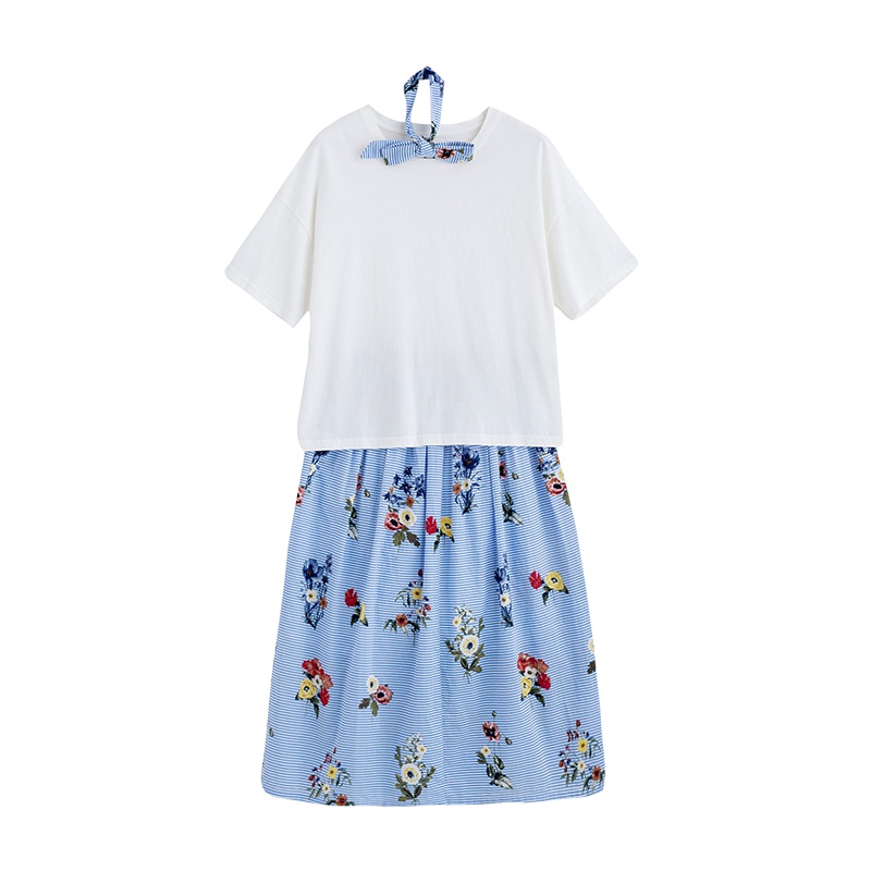 茵曼夏季套装女时尚两件套新款纯棉T恤配半身裙小清新套装裙