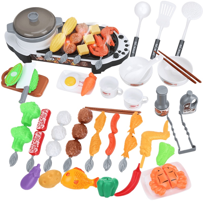 纽奇(Nukied)儿童过家家玩具厨房做饭切切乐男孩女孩早教益智玩具 喷雾烧烤炉69件套