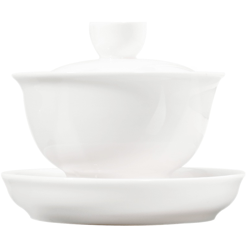 博为盖碗茶杯大号德化白瓷羊脂玉瓷陶瓷功夫茶具 云上雪(赠2个茶杯)