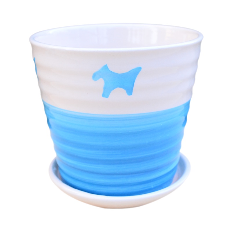 津沽园艺 多肉花盆 陶瓷盆托一体多肉盆 小动物图案陶瓷小花盆多色可选