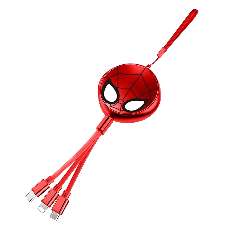 漫威伸缩收纳MV-231一拖三数据线三合一充电线器手机快充多头通用车载苹果多功能套装typec安卓伸缩多用