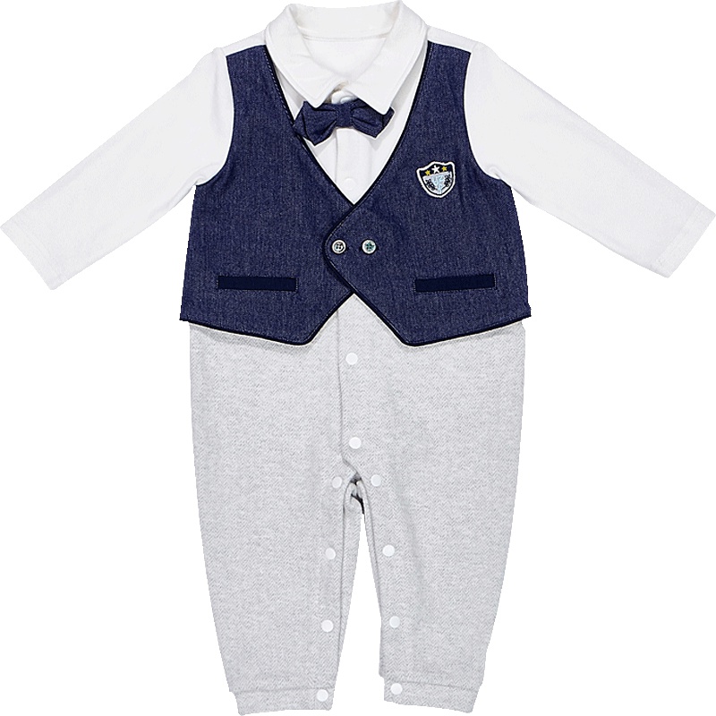 婴儿连体衣男宝宝绅士哈衣周岁外出服满月服礼服春季春秋