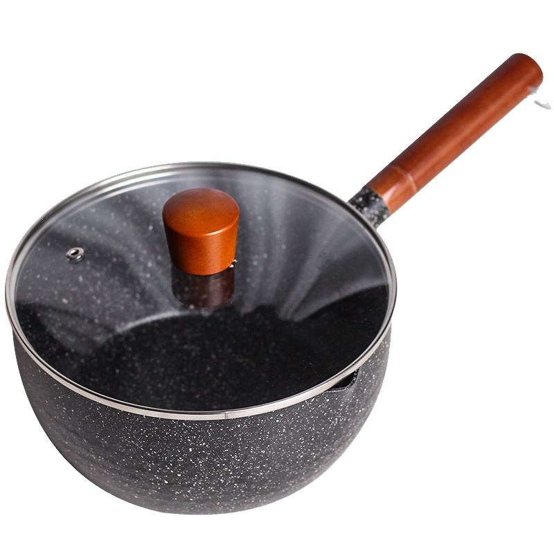 日式雪平锅麦饭石不粘锅家用辅食锅煮泡面锅烘焙精灵煮牛奶锅小汤锅电磁炉_加厚锤纹款18cm带盖蒸笼