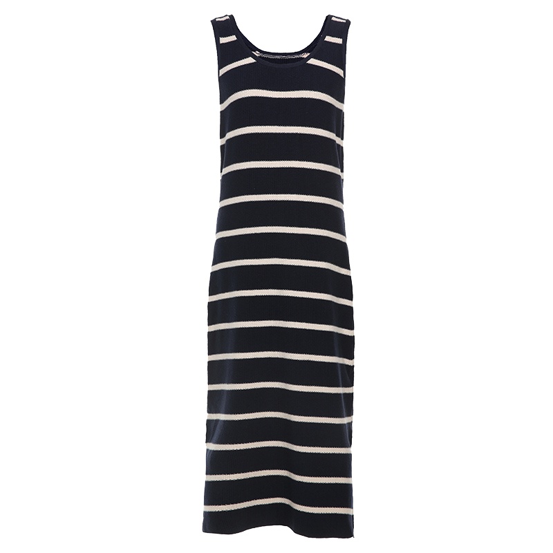 秋水伊人2019秋装新款条纹毛线针织衫无袖连衣裙女FV34