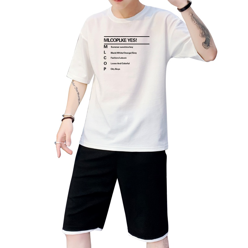 IKOPPOI 2019夏季新款男士短袖套装宽松五分袖印花潮牌 TX964-17