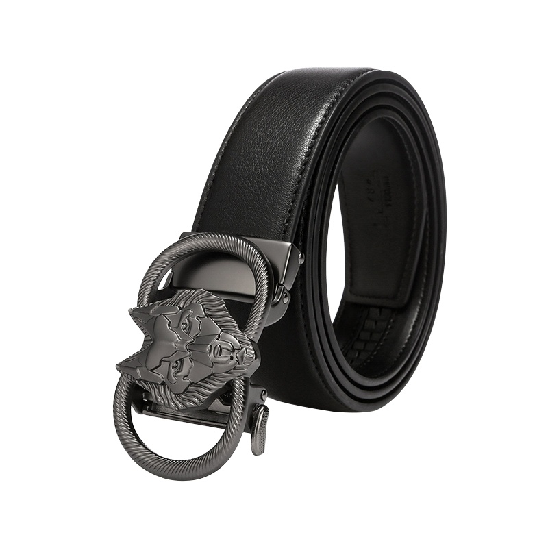 七匹狼(SEPTWOLVES)男士皮带时尚商务牛皮中青年腰带自动扣休闲裤带灰色扣头黑色带身 礼盒送礼送父亲送男友生日礼物