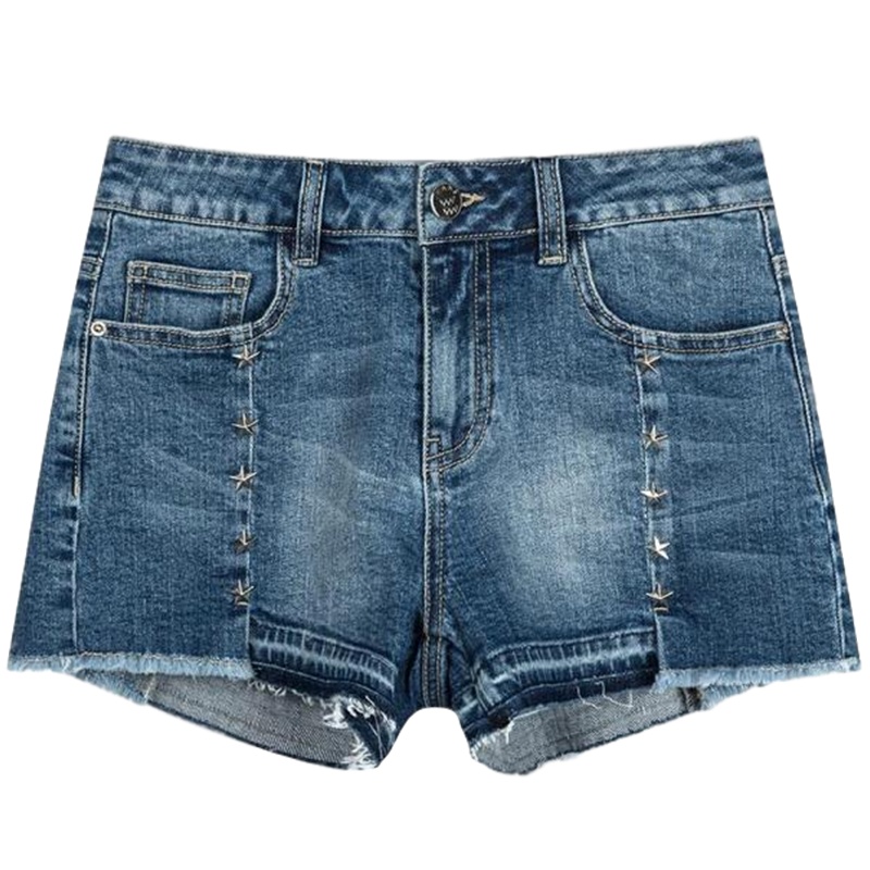 拉夏贝尔牛仔短裤夏季新款褶皱chic金属配饰多口袋百搭学生休闲下装