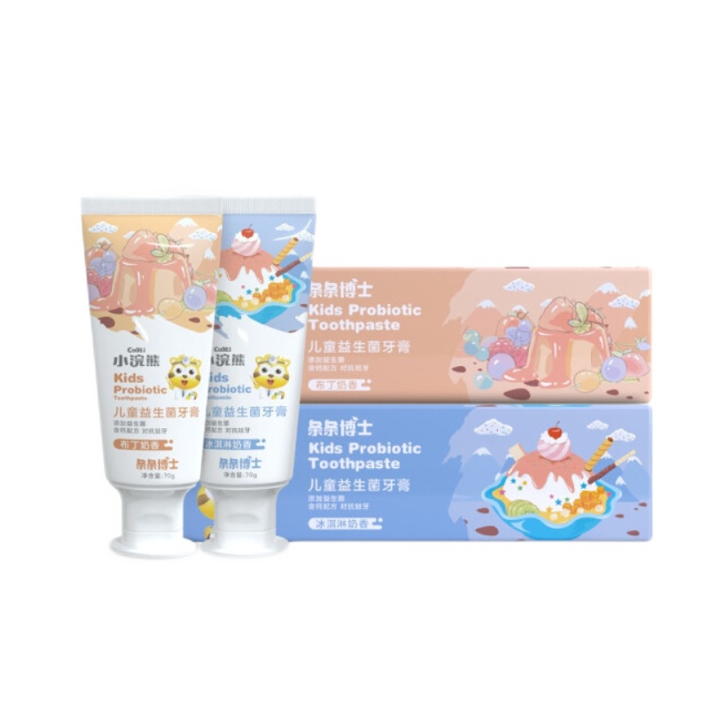 小浣熊儿童益生菌牙膏冰淇淋奶香70g