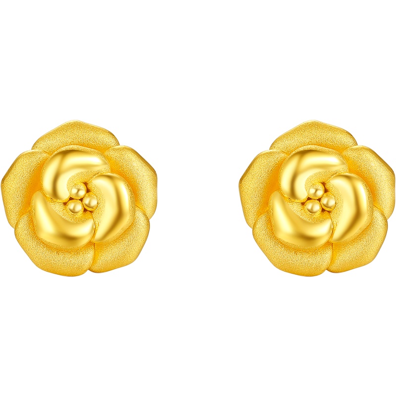 周大生 黄金3D硬金 百搭小花朵 花型耳饰 耳钉 送女友