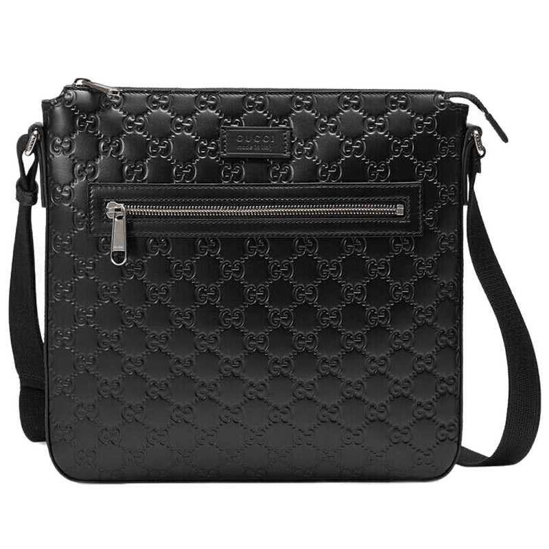 GUCCI 古驰 gucci男包 男士古琦奢侈品黑色压花单肩斜挎包