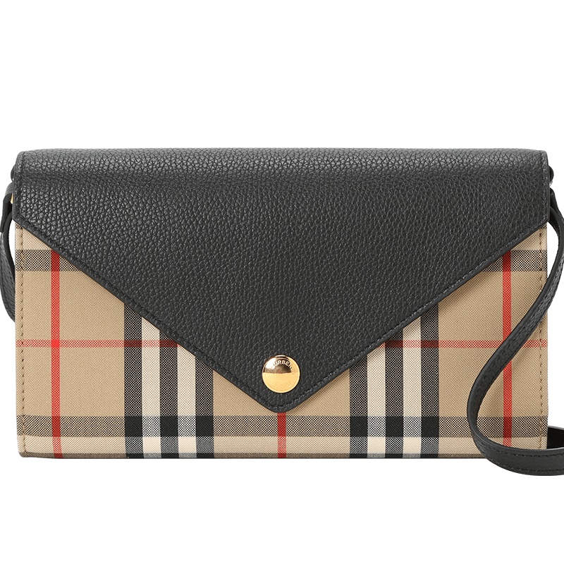预订 BURBERRY 博柏利 Vintage 信封包 字母印字标格纹拼皮8022560金扣