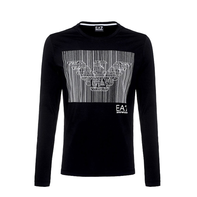 EMPORIO ARMANI EA.7阿玛尼男士黑色LOGO图案棉质长袖T恤轻奢品6XPTA1PJ20Z 1200 特价